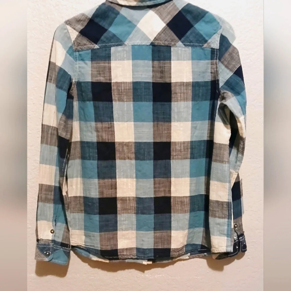 💚5/$25 Natural Reflections 100 % Cotton Plaid Button Front Shirt Medium - Picture 4 of 4